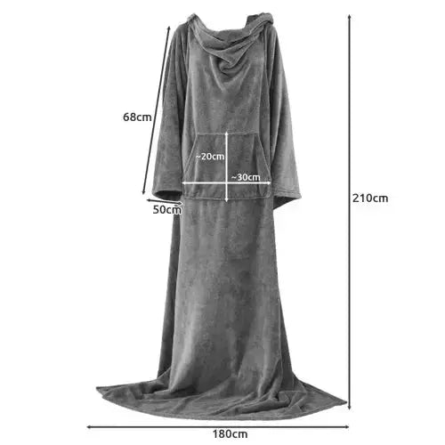 Patura cu Maneci si Buzunar Super Catifelata, Calduroasa, Lunga, Unisex, Gri - Cumpara24