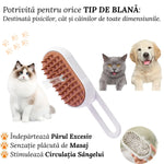 Perie Ergonomica 3 in 1 cu Vapori de Apa, PetLife pentru Caini si Pisici, Peri din Silicon Moi, Dozator Incorporat, Functie de Indepartare Par Excesiv, Efect de Masaj, Stimuleaza Circulatia Sanguina, Incarcare TipC + Rola Saci Igenici, Alb Maroniu - Cumpara24
