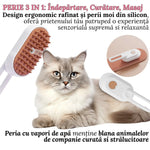 Perie Ergonomica 3 in 1 cu Vapori de Apa, PetLife pentru Caini si Pisici, Peri din Silicon Moi, Dozator Incorporat, Functie de Indepartare Par Excesiv, Efect de Masaj, Stimuleaza Circulatia Sanguina, Incarcare TipC + Rola Saci Igenici, Alb Maroniu - Cumpara24