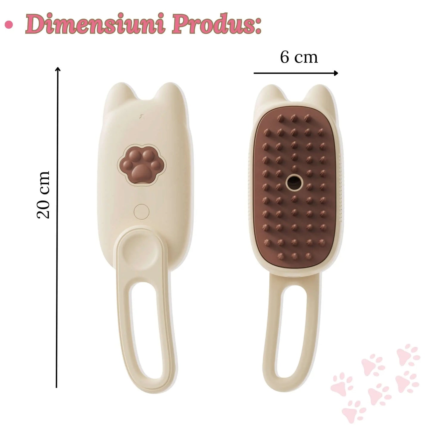 Perie Ergonomica 3 in 1 cu Vapori de Apa, PetLife pentru Caini si Pisici, Peri din Silicon Moi, Dozator Incorporat, Functie de Indepartare Par Excesiv, Efect de Masaj, Stimuleaza Circulatia Sanguina, Incarcare TipC + Rola Saci Igenici, Bej - Cumpara24