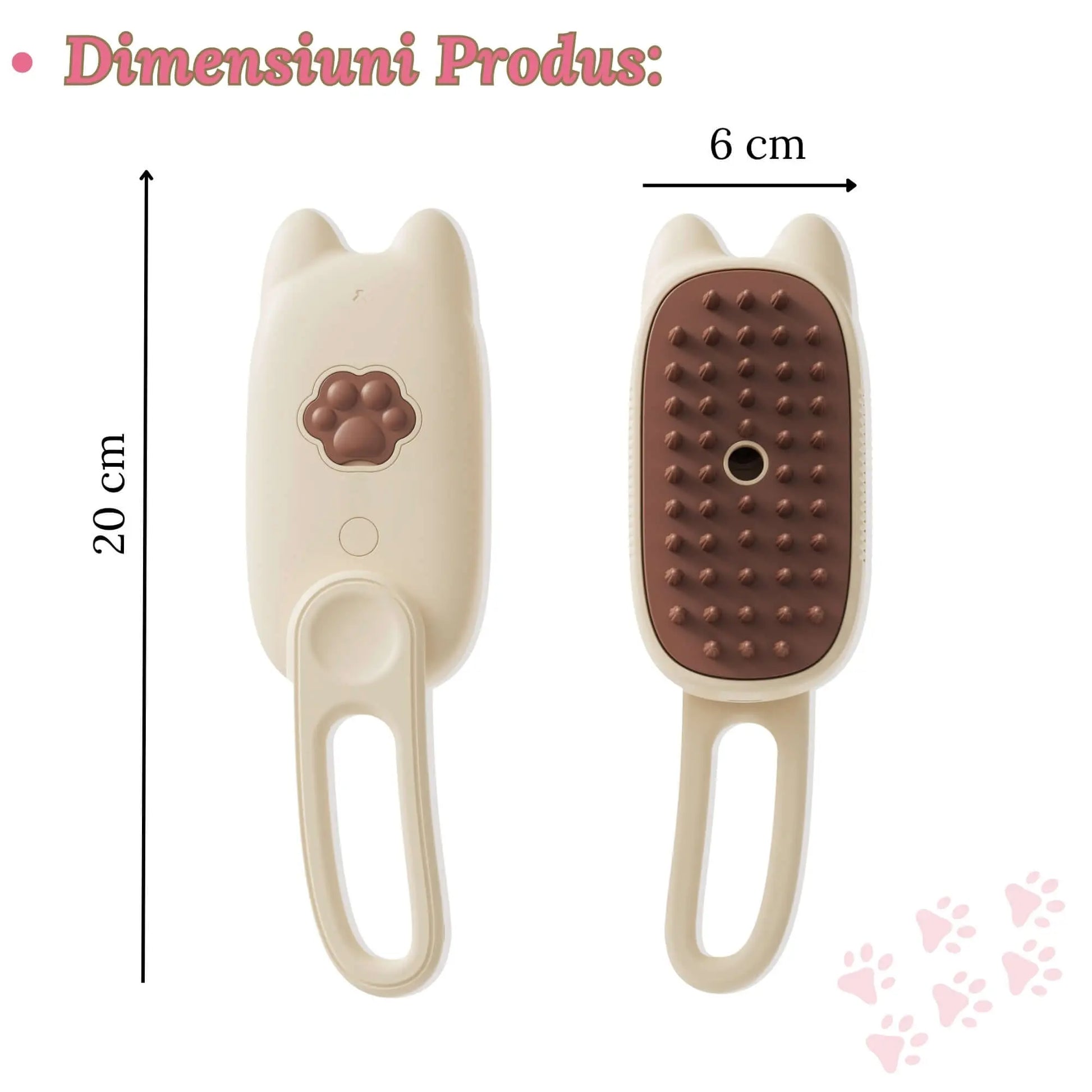 Perie Ergonomica 3 in 1 cu Vapori de Apa, PetLife pentru Caini si Pisici, Peri din Silicon Moi, Dozator Incorporat, Functie de Indepartare Par Excesiv, Efect de Masaj, Stimuleaza Circulatia Sanguina, Incarcare TipC + Rola Saci Igenici, Bej - Cumpara24