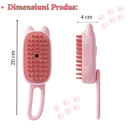 Perie Ergonomica 3 in 1 cu Vapori de Apa, PetLife pentru Caini si Pisici, Peri din Silicon Moi, Dozator Incorporat, Functie de Indepartare Par Excesiv, Efect de Masaj, Stimuleaza Circulatia Sanguina, Incarcare TipC + Rola Saci Igenici, Pink - Cumpara24