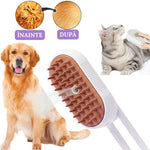 Perie Ergonomica 3 in 1 cu Vapori de Apa, PetLife pentru Caini si Pisici, Peri din Silicon Moi, Dozator Incorporat, Functie de Indepartare Par Excesiv, Efect de Masaj, Stimuleaza Circulatia Sanguina, Incarcare TipC + Rola Saci Igenici, Alb Maroniu - Cumpara24