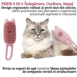 Perie Ergonomica 3 in 1 cu Vapori de Apa, PetLife pentru Caini si Pisici, Peri din Silicon Moi, Dozator Incorporat, Functie de Indepartare Par Excesiv, Efect de Masaj, Stimuleaza Circulatia Sanguina, Incarcare TipC + Rola Saci Igenici, Pink - Cumpara24