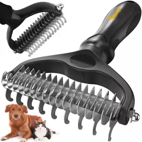Perie Trimmer cu 2 Fete, Anti - naparlire, Descalcire blana Pisici si Caini, Negru - Cumpara24