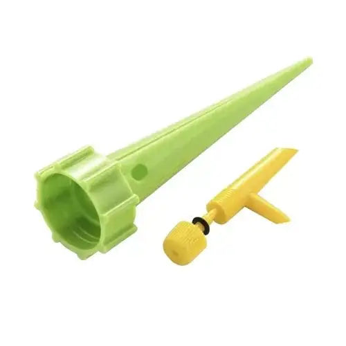 Picurator pentru plante, verde, cu robinet galben detașabil, ideal pentru reglarea debitului de apă și menținerea umidității solului.