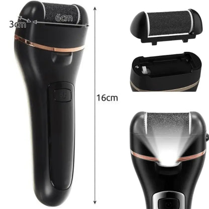 Pila Electrica pentru Calcaie si Talpi, Dedicata pentru Calus, Bataturi, Lanterna LED, Baterie Reincarcabila, Acumulator 1200 mAh, Incarcare USB, 2000 rpm, Accesorii Incluse: 6 Capete de Slefuire cu Granulatie Diferita, 7 Accesorii Utile, Negru - Cumpara24