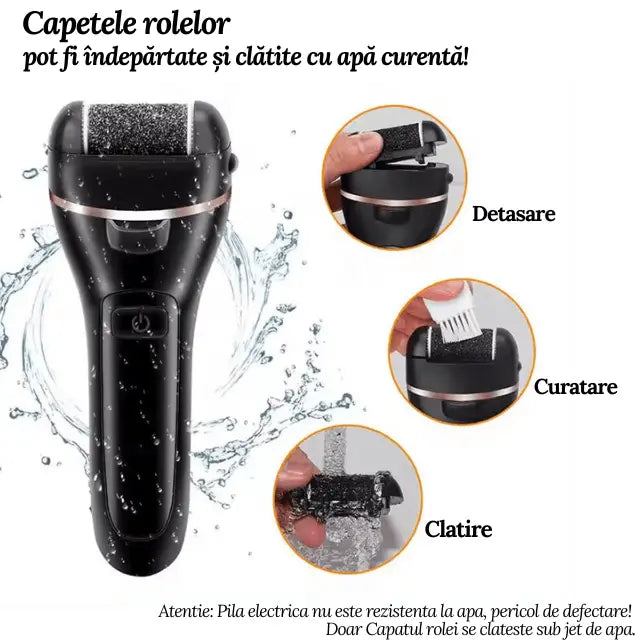 Pila Electrica pentru Calcaie si Talpi, Dedicata pentru Calus, Bataturi, Lanterna LED, Baterie Reincarcabila, Acumulator 1200 mAh, Incarcare USB, 2000 rpm, Accesorii Incluse: 6 Capete de Slefuire cu Granulatie Diferita, 7 Accesorii Utile, Negru - Cumpara24