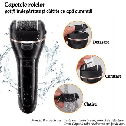Pila Electrica pentru Calcaie si Talpi, Dedicata pentru Calus, Bataturi, Lanterna LED, Baterie Reincarcabila, Acumulator 1200 mAh, Incarcare USB, 2000 rpm, Accesorii Incluse: 6 Capete de Slefuire cu Granulatie Diferita, 7 Accesorii Utile, Negru - Cumpara24