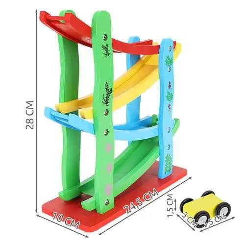 Pista de Coborare din Lemn Tip Topogan cu 4 Masinute Colorate - Cumpara24