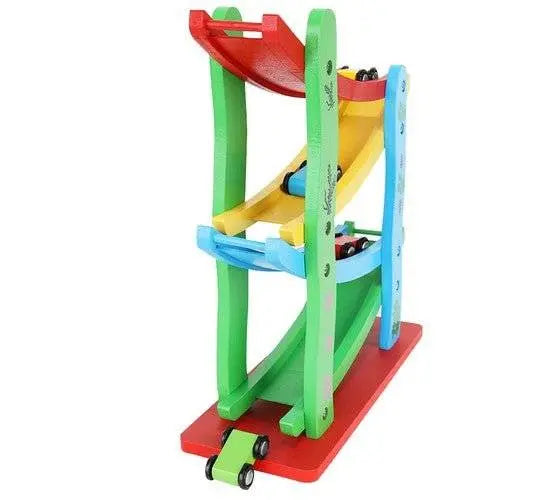 Pista de Coborare din Lemn Tip Topogan cu 4 Masinute Colorate - Cumpara24