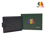 Portofel Barbati, Piele Naturala cu Compartiment Carte de Identitate, Inchidere Capsa, 10x12x3 cm, Negru - Cumpara24