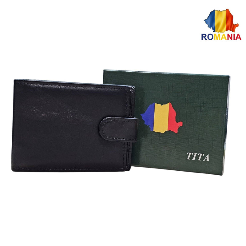 Portofel Barbati, Piele Naturala cu Compartiment Carte de Identitate, Inchidere Capsa, 10x12x3 cm, Negru - Cumpara24