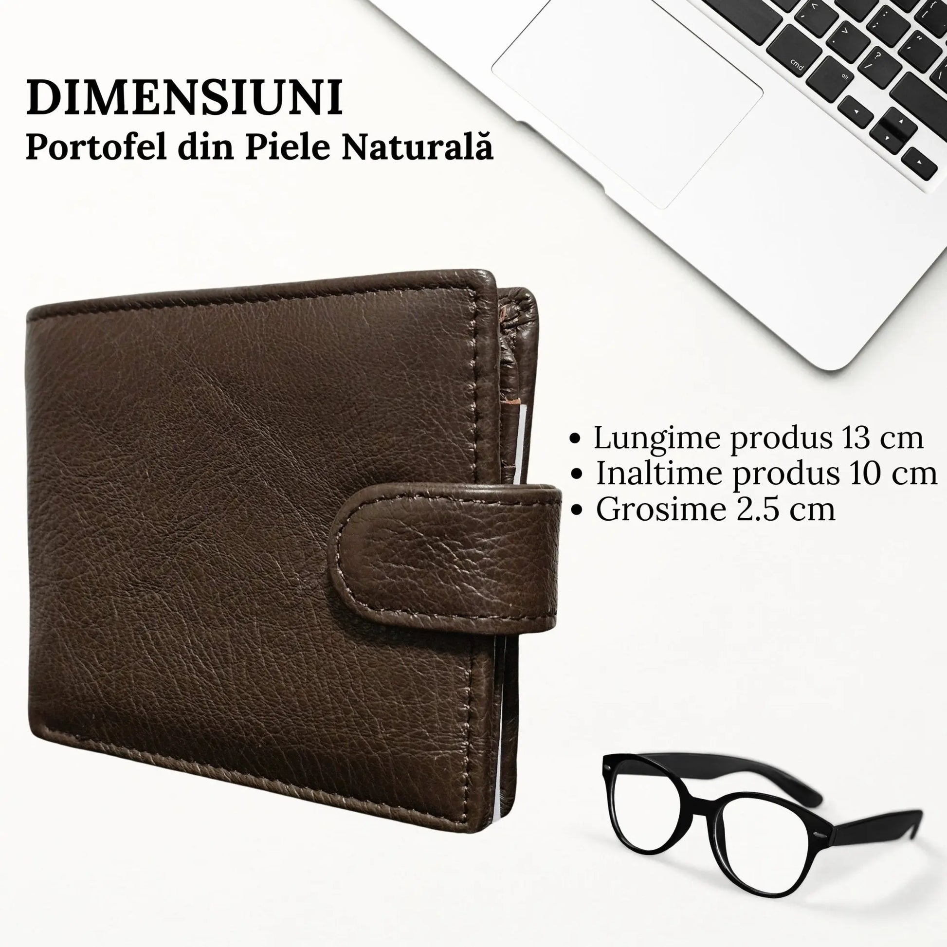 Portofel Barbati, Piele Naturala cu Compartiment Carte de Identitate, Inchidere Capsa, 13x10x2.5 cm, Maro - Cumpara24