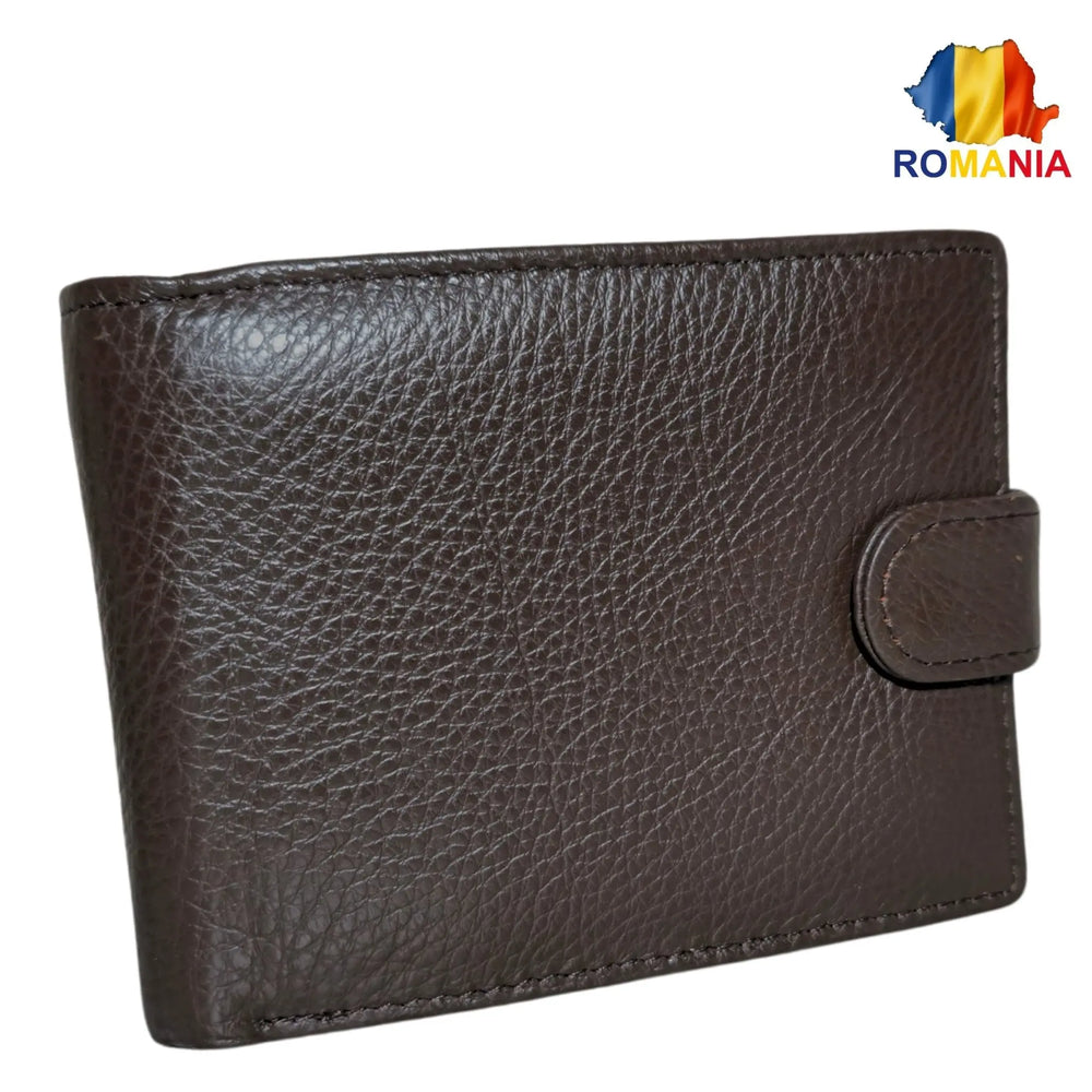 Portofel Barbati, Piele Naturala cu Compartiment Carte de Identitate, Inchidere Capsa, 13x10x2.5 cm, Maro - Cumpara24