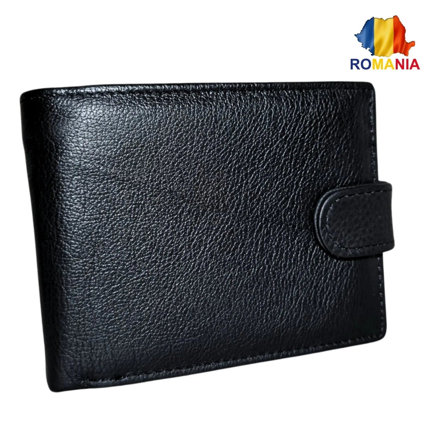 Portofel Barbati, Piele Naturala cu Compartiment Carte de Identitate si Permis Auto, Inchidere Capsa, 13x10x2.5 cm, Negru - Cumpara24