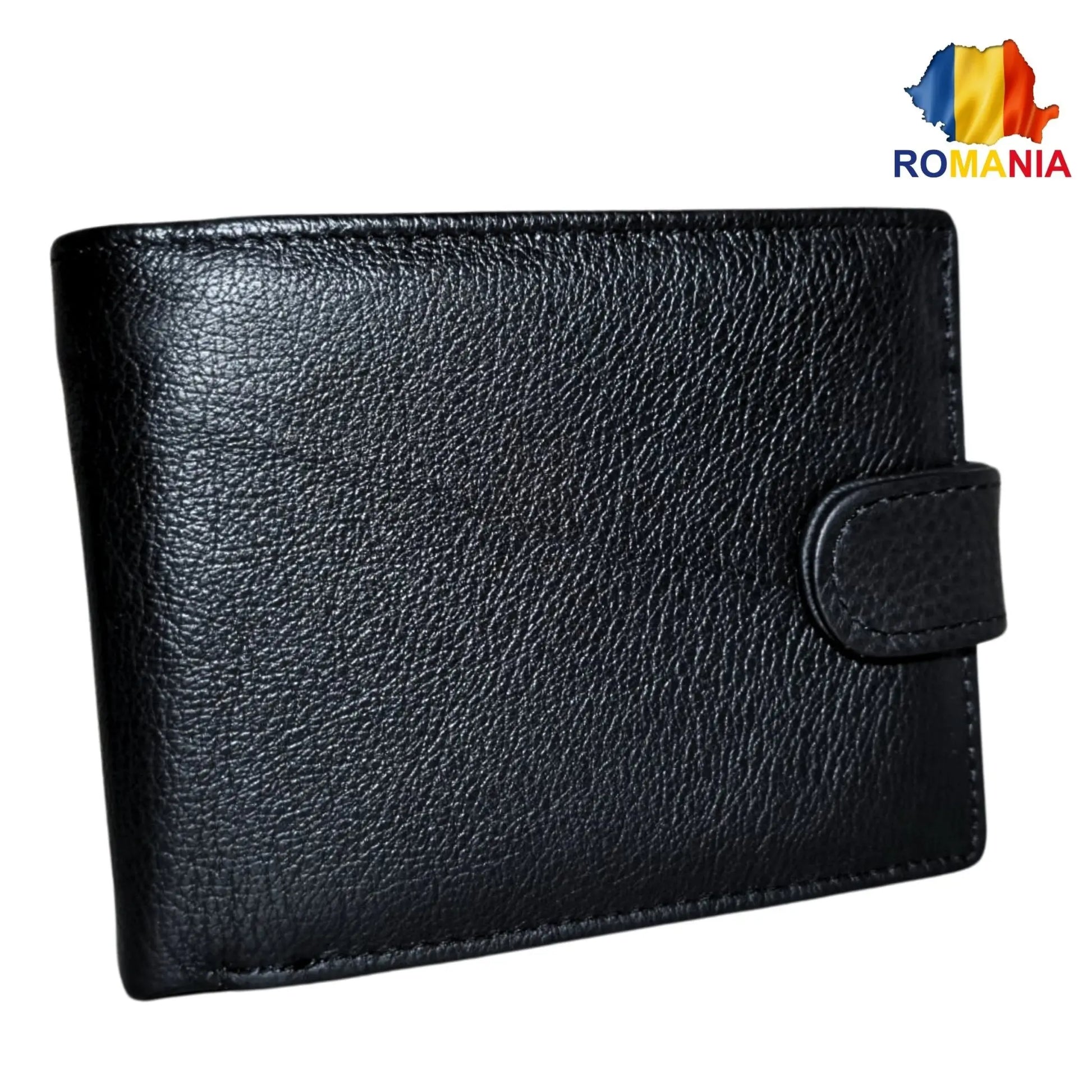Portofel Barbati, Piele Naturala cu Compartiment Carte de Identitate si Permis Auto, Inchidere Capsa, 13x10x2.5 cm, Negru - Cumpara24