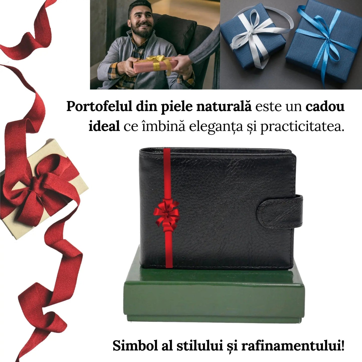 Portofel Barbati, Piele Naturala cu Compartiment Carte de Identitate si Permis Auto, Inchidere Capsa, 13x10x2.5 cm, Negru - Cumpara24