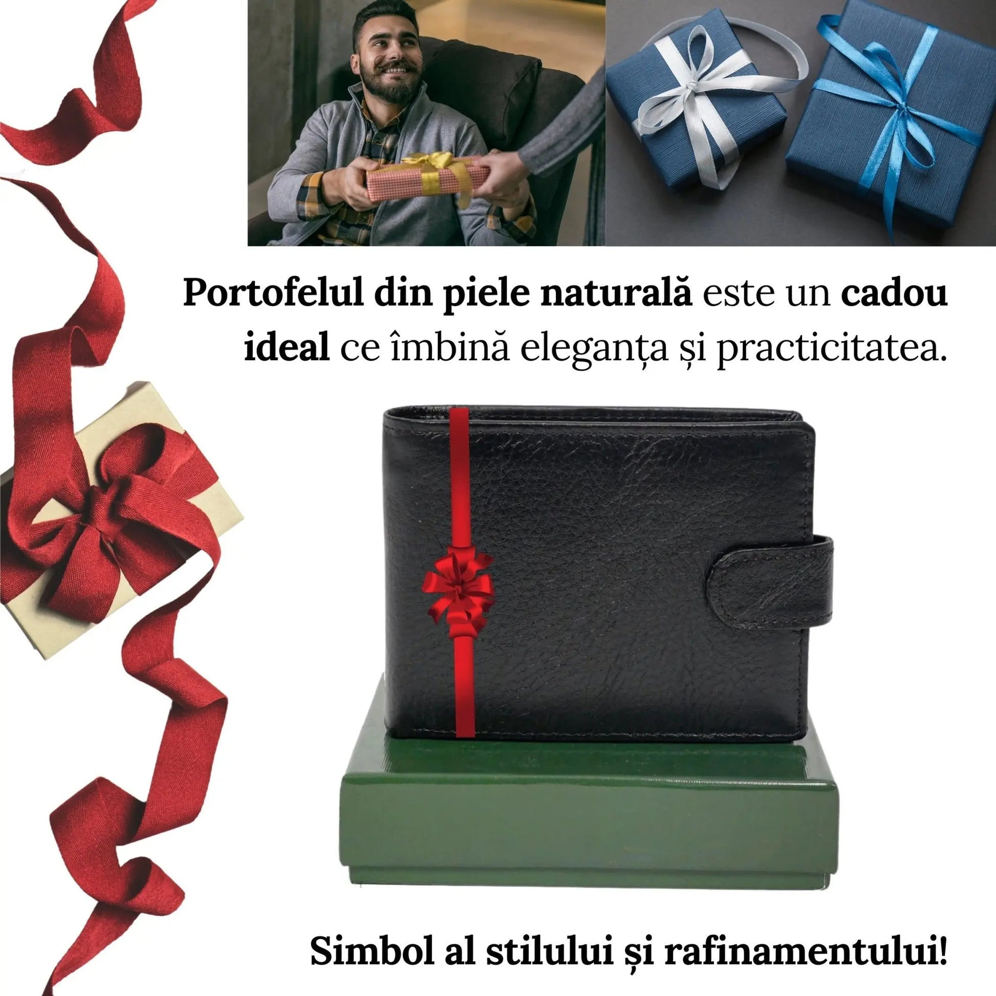 Portofel Barbati, Piele Naturala cu Compartiment Carte de Identitate si Permis Auto, Inchidere Capsa, 13x10x2.5 cm, Negru - Cumpara24