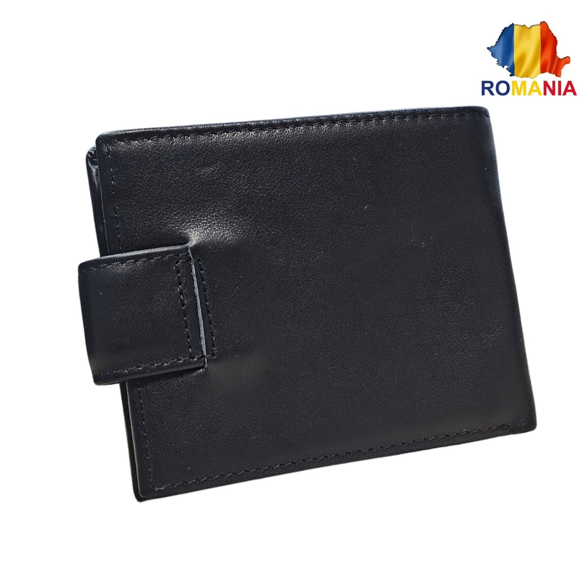 Portofel Barbati, Piele Naturala cu Compartiment Permis Auto, Inchidere Capsa, 10x12x3 cm, Negru - Cumpara24