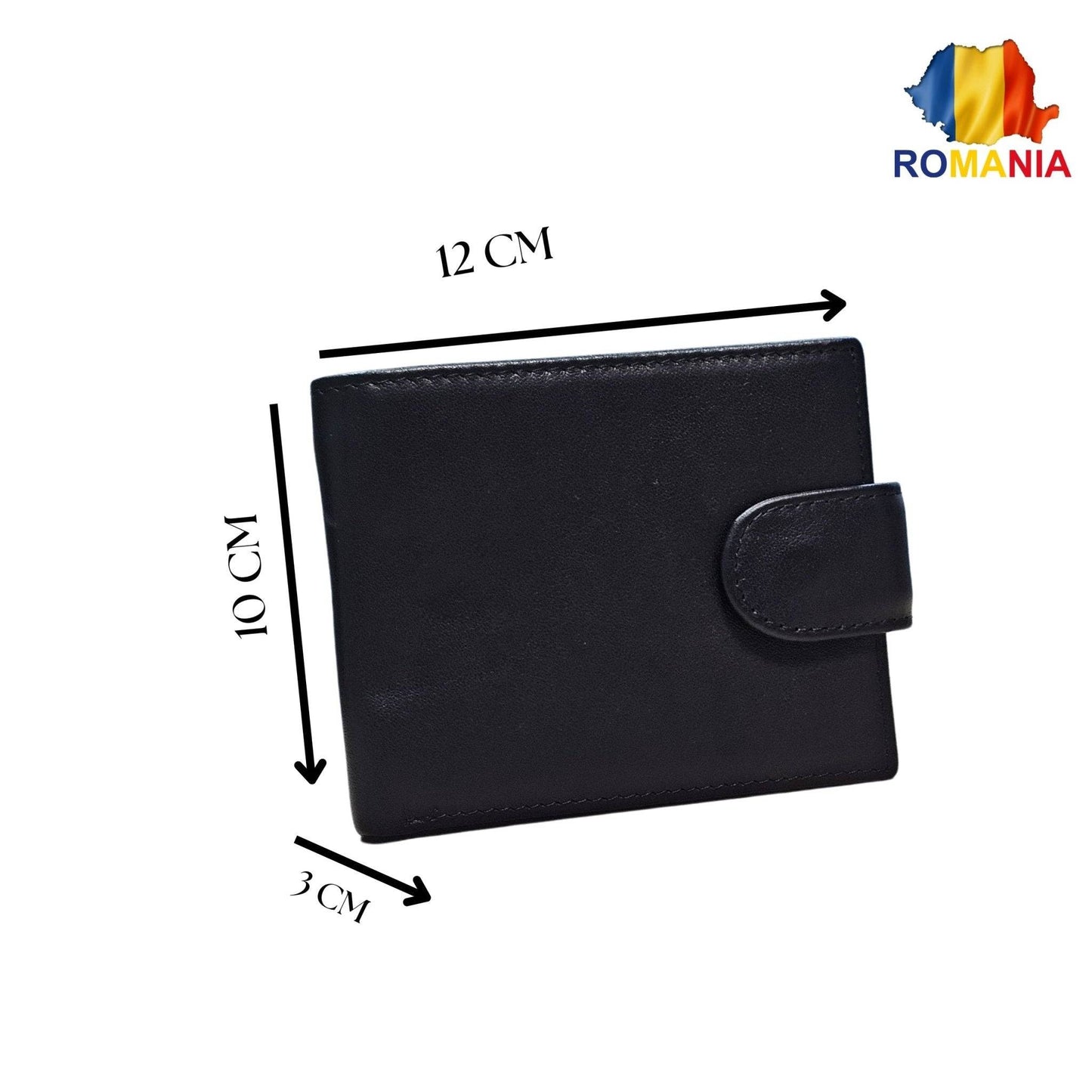 Portofel Barbati, Piele Naturala cu Compartiment Permis Auto, Inchidere Capsa, 10x12x3 cm, Negru - Cumpara24