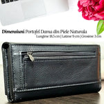 Portofel Dama, Piele Naturala, 17 Compartimente Totale, Buzunar Permis Auto, Inchidere Capsa Magnetica, 18.5x10x3 cm, Negru - Cumpara24
