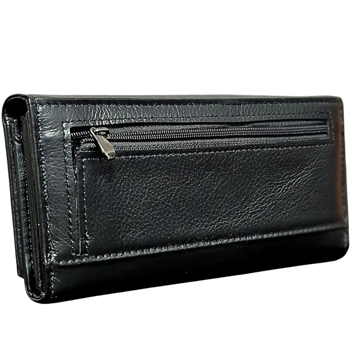 Portofel Dama, Piele Naturala, 17 Compartimente Totale, Buzunar Permis Auto, Inchidere Capsa Magnetica, 18.5x10x3 cm, Negru - Cumpara24