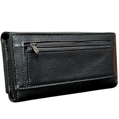 Portofel Dama, Piele Naturala, 17 Compartimente Totale, Buzunar Permis Auto, Inchidere Capsa Magnetica, 18.5x10x3 cm, Negru - Cumpara24