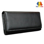 Portofel Dama, Piele Naturala, 17 Compartimente Totale, Buzunar Permis Auto, Inchidere Capsa Magnetica, 18.5x10x3 cm, Negru - Cumpara24