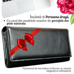 Portofel Dama, Piele Naturala, 17 Compartimente Totale, Buzunar Permis Auto, Inchidere Capsa Magnetica, 18.5x10x3 cm, Negru - Cumpara24