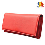 Portofel Dama, Piele Naturala, 17 Compartimente Totale, Buzunar Permis Auto, Inchidere Capsa Magnetica, 18.5x10x3 cm, Rosu - Cumpara24
