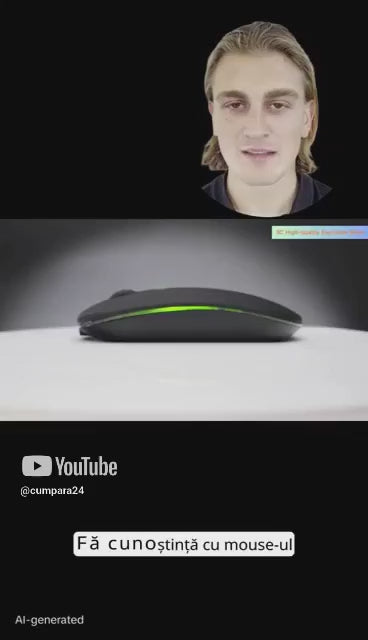 Mouse Wireless Fara Fir Ultra Slim, Bluetooth, USB, Reincarcabil si Fara Zgomot BT5.2 + 2.4Ghz, 1600DPI, LED RGB, Negru