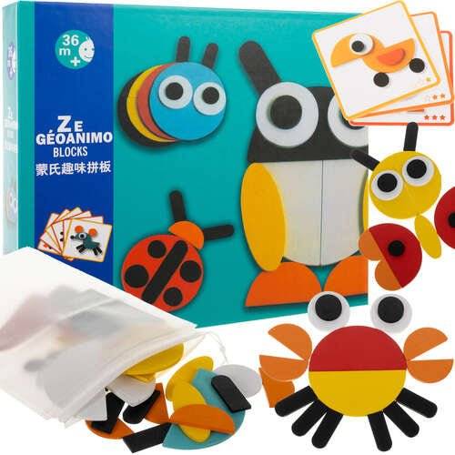 Puzzle din Lemn cu Forme Geometrice Si Animale pentru Gandire Logica, Multicolor - Cumpara24