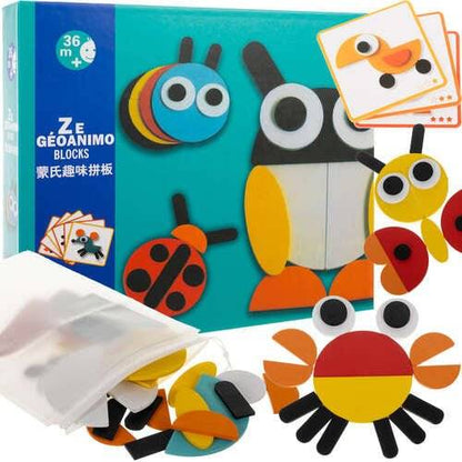 Puzzle din Lemn cu Forme Geometrice Si Animale pentru Gandire Logica, Multicolor - Cumpara24