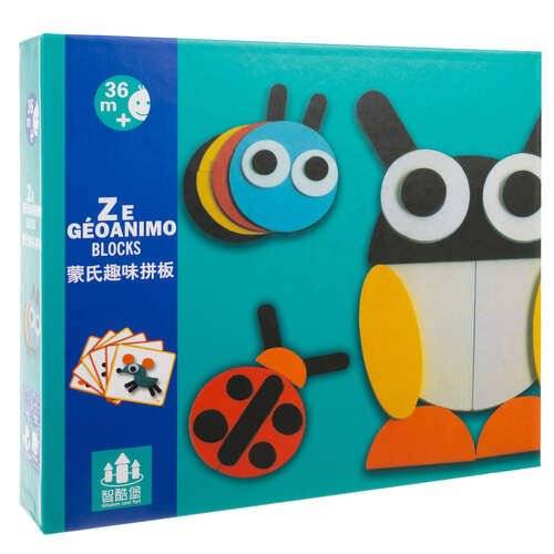 Puzzle din Lemn cu Forme Geometrice Si Animale pentru Gandire Logica, Multicolor - Cumpara24