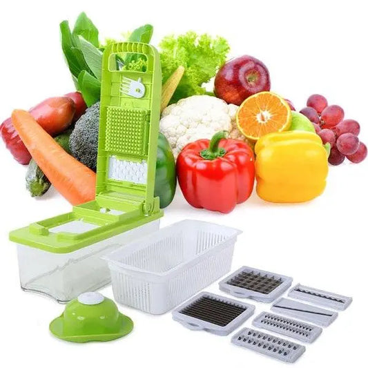 Razatoare Multifunctionala Pentru Fructe si Legume, 7 Accesorii, Recipient 1.5L, Verde - Cumpara24