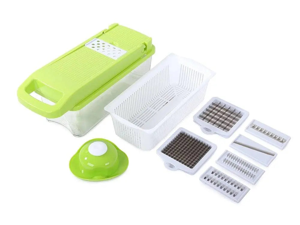 Razatoare Multifunctionala Pentru Fructe si Legume, 7 Accesorii, Recipient 1.5L, Verde - Cumpara24