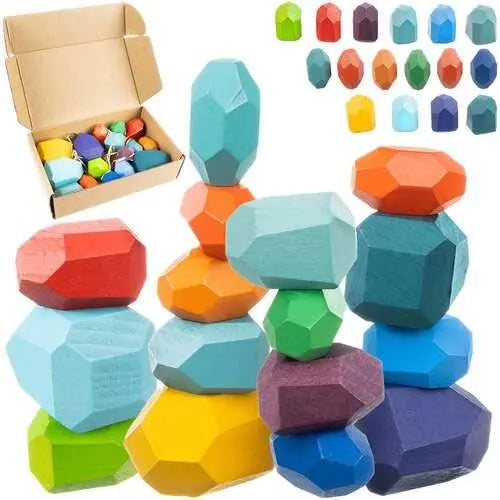Set 16 Pietre Cuburi din Lemn, Multicolor - Cumpara24