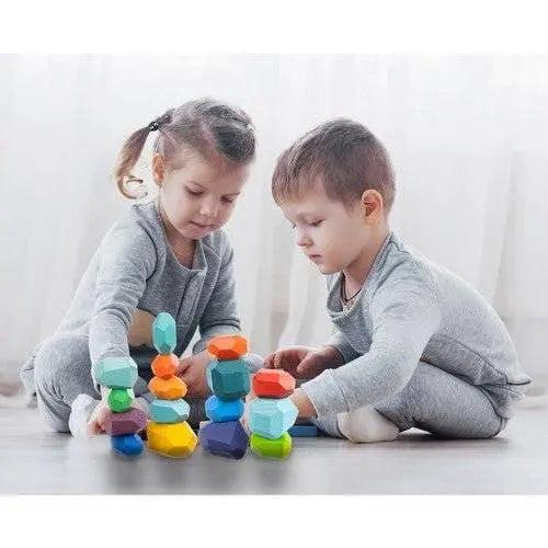 Set 16 Pietre Cuburi din Lemn, Multicolor - Cumpara24