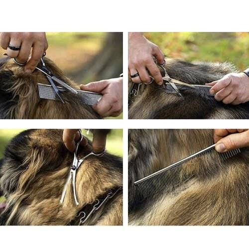 Set 2 Foarfece pentru Tuns Caini/Pisici + Pieptene Otel Inoxidabil + Laveta + Husa - Cumpara24