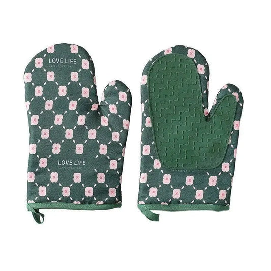 Set 2 Manusi Cuptor, Manusa de Bucatarie, Rezistenta 330 grade, Textil si Cauciuc, 26.5x18 cm, Verde - Cumpara24