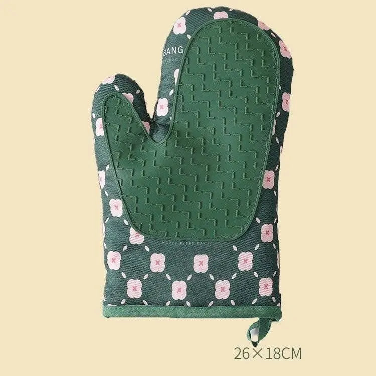 Set 2 Manusi Cuptor, Manusa de Bucatarie, Rezistenta 330 grade, Textil si Cauciuc, 26.5x18 cm, Verde - Cumpara24