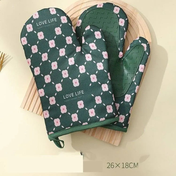Set 2 Manusi Cuptor, Manusa de Bucatarie, Rezistenta 330 grade, Textil si Cauciuc, 26.5x18 cm, Verde - Cumpara24