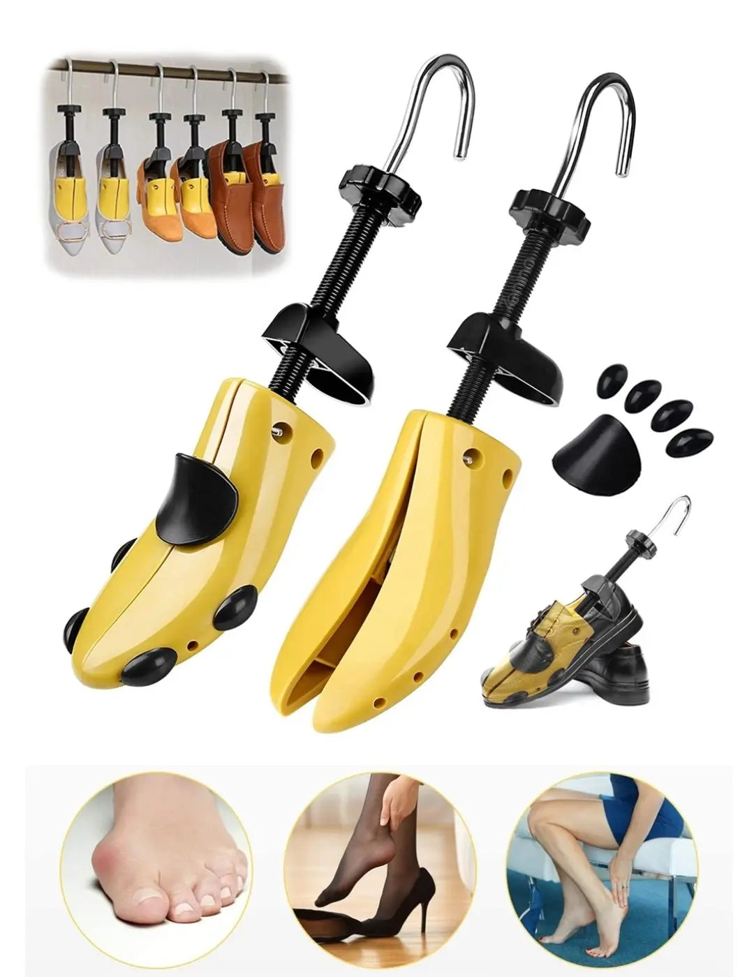 Set 2 Sanuri/Calapod Reglabile, 39 - 43 pentru Alungit si Largit Pantofi, ABS Premium, Unisex, Arc, Galben - Cumpara24
