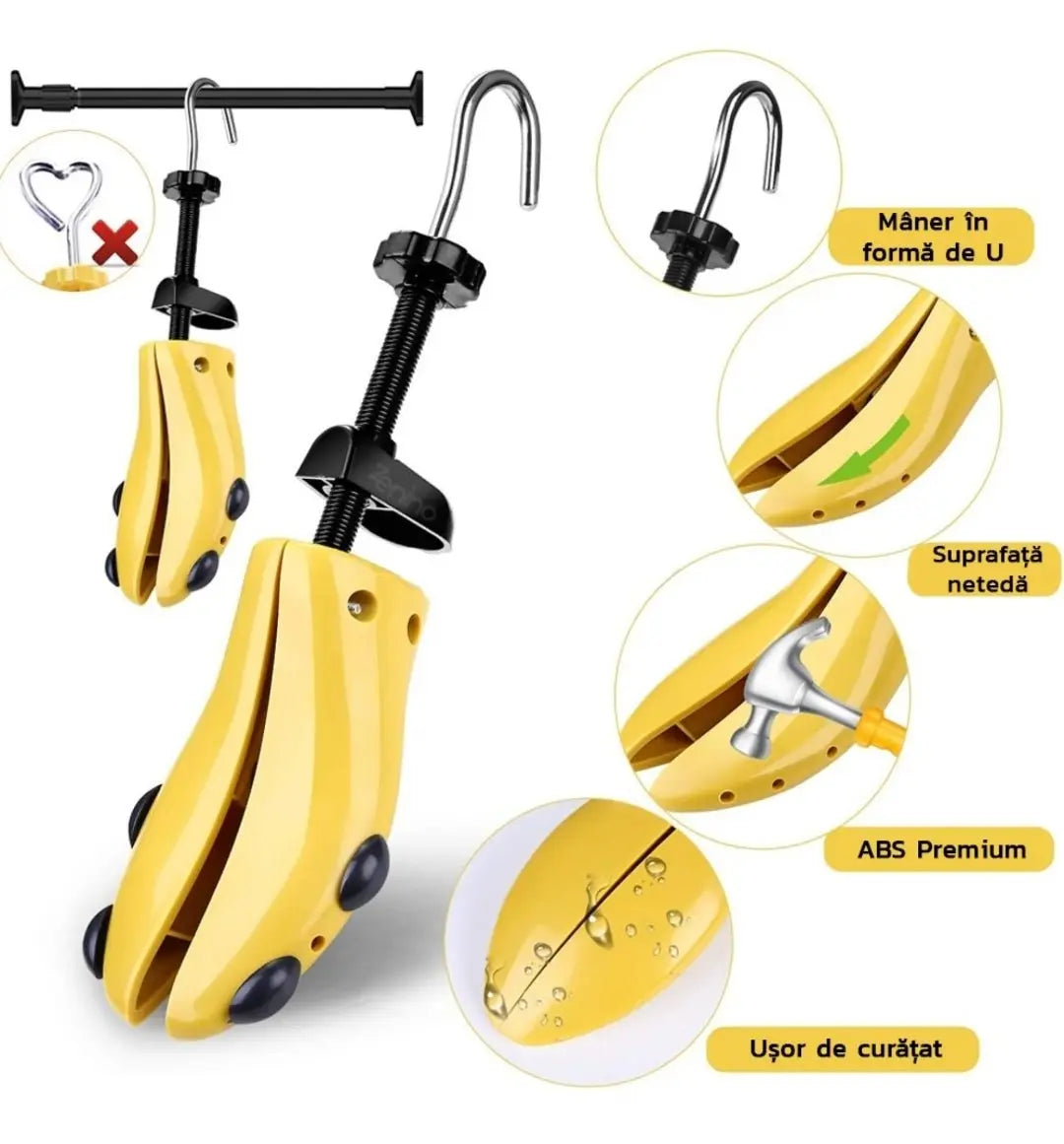 Set 2 Sanuri/Calapod Reglabile, 39 - 43 pentru Alungit si Largit Pantofi, ABS Premium, Unisex, Arc, Galben - Cumpara24