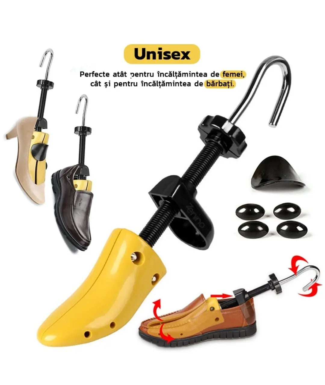 Set 2 Sanuri/Calapod Reglabile, 39 - 43 pentru Alungit si Largit Pantofi, ABS Premium, Unisex, Arc, Galben - Cumpara24
