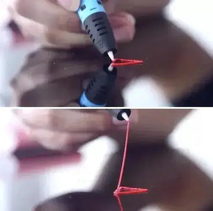 Demonstrație a utilizării creionului 3D cu filament PLA roșu, realizând o construcție verticală.