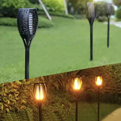 SET 4 BUCATI LAMPA SOLARA LED DE GRADINA CU EFECT DE FLACARA - Cumpara24