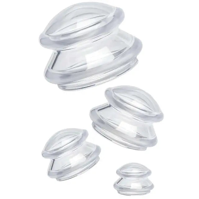 Set 4 Ventuze de Cupping Terapeutice pentru Masaj Anticelulitic si Relaxare, din Silicon, Alb Transparent - Cumpara24