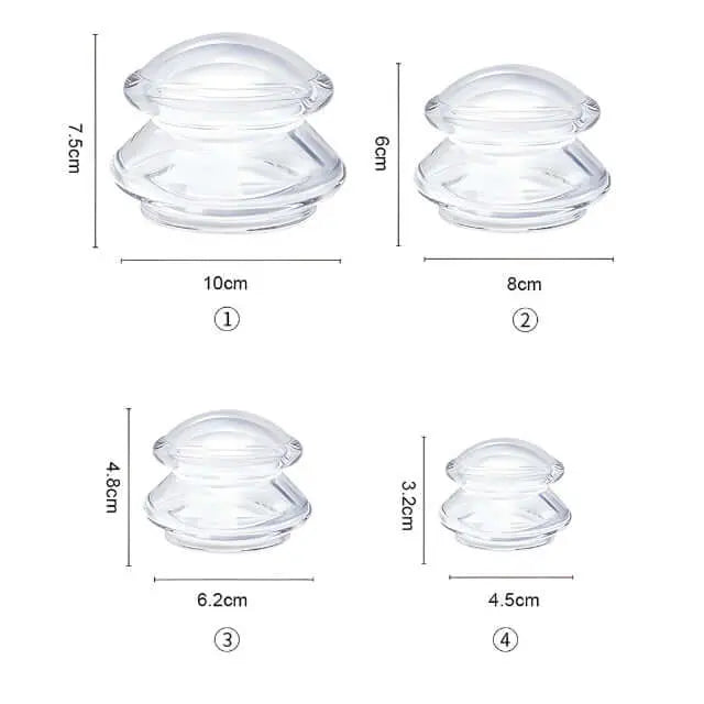 Set 4 Ventuze de Cupping Terapeutice pentru Masaj Anticelulitic si Relaxare, din Silicon, Alb Transparent - Cumpara24